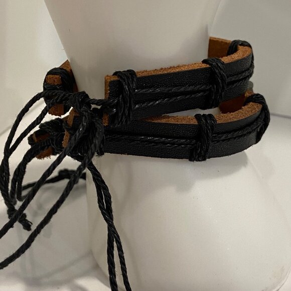 Motorcycle genuine Leather Bracelets set of 2  With Adjustable Cord bikerco - Picture 10 of 13